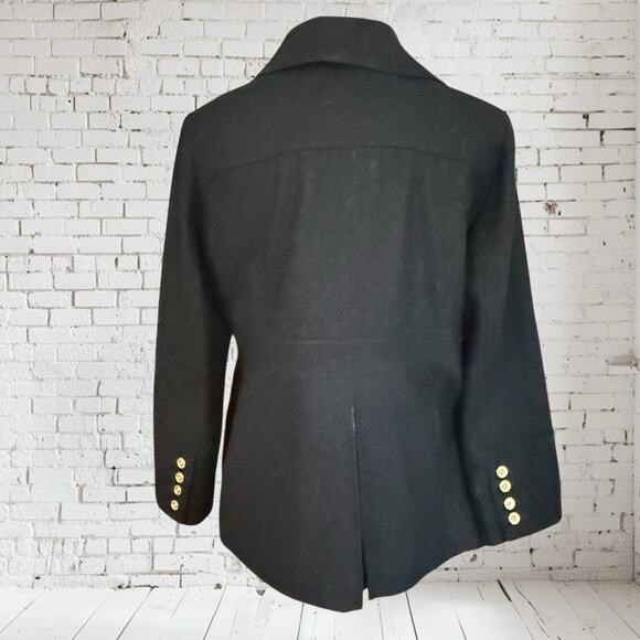Michael Kors Black Pea Coat Sz XL Double Breasted Wool Blend Gold Buttons Preppy - Picture 5 of 9
